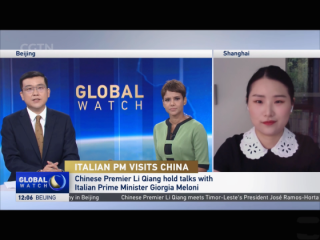 周边中心研究员王玏参加CGTN《Global Watch》采访，就意大利总理访华两国经贸关系进行点评