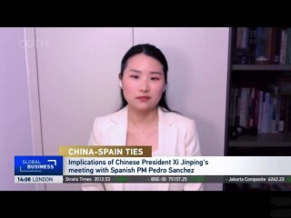 周边中心青年研究员王玏接受CGTN《Global Business》采访，就中国同西班牙合作及中欧经贸合作进行直播连线。